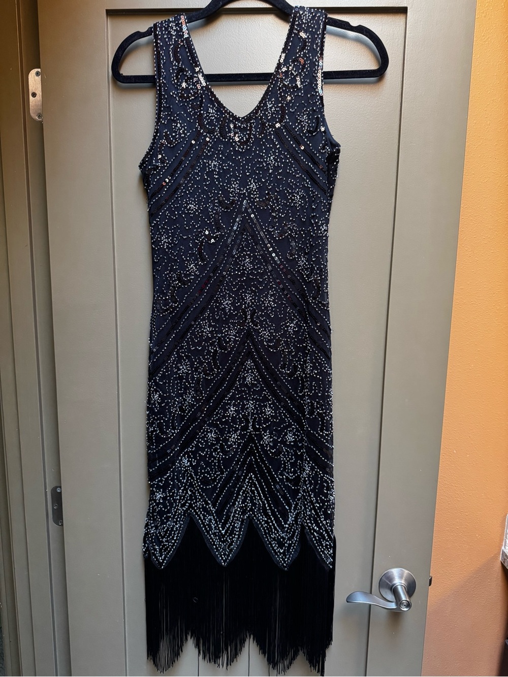 Fundaisy Black Beaded Flapper Midi Dress small
